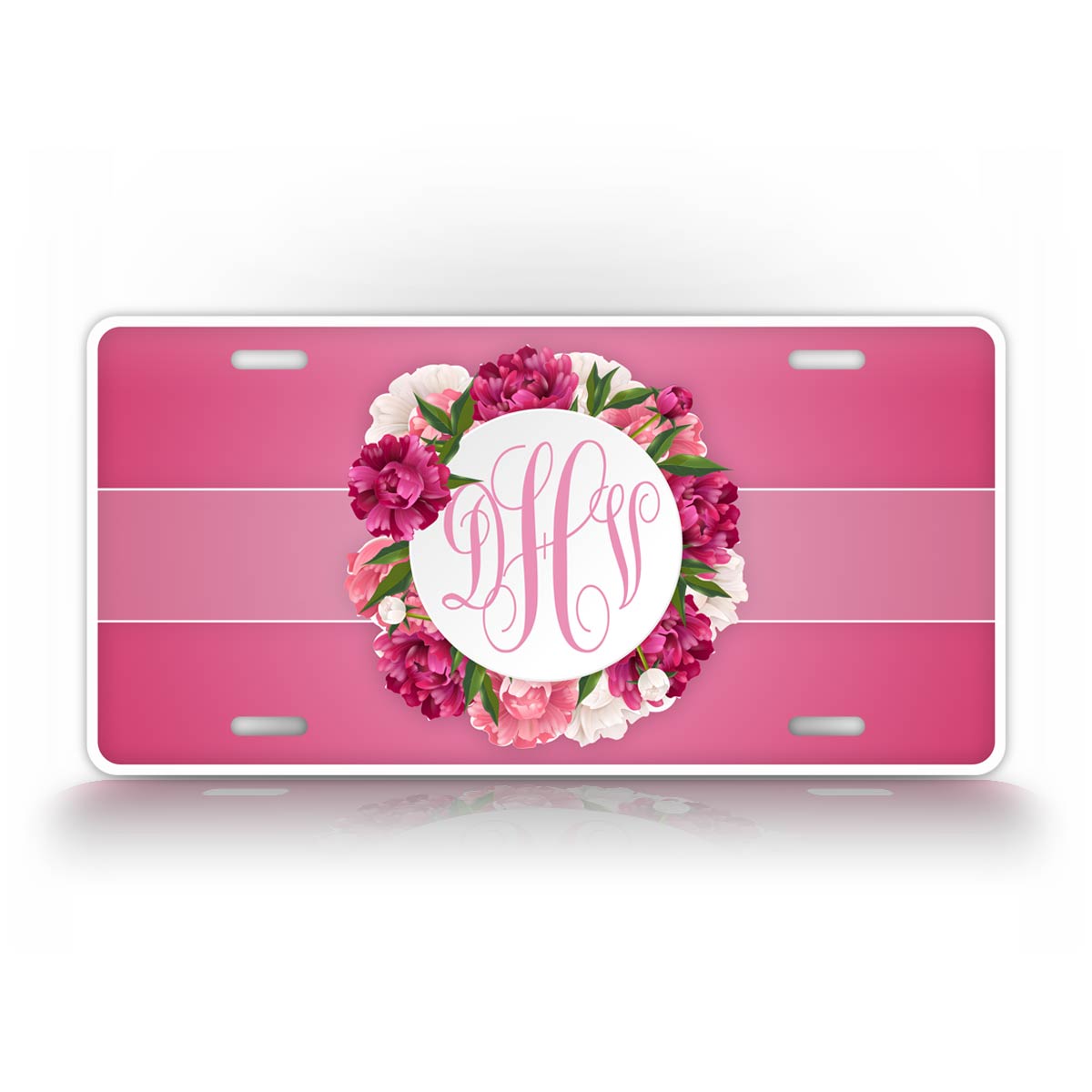 Custom Text Peony Flower Monogram License Plate 