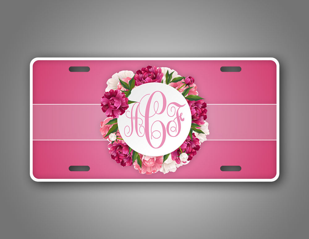 Personalized Pink Flower Monogram Auto Tag