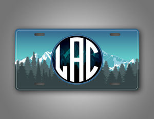 Personalized Beautiful Mountain Scene Monogram Auto Tag 