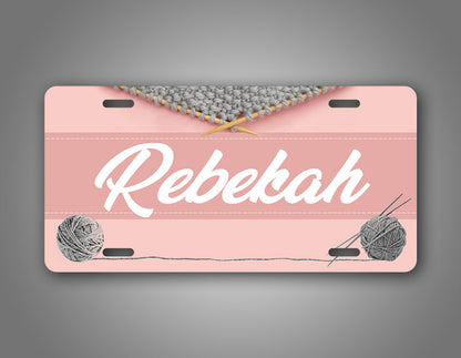 Personalized Any Name Pink Knitting License Plate
