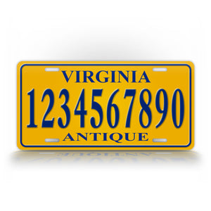 Any Text Yellow Virginia Antique Auto Tag