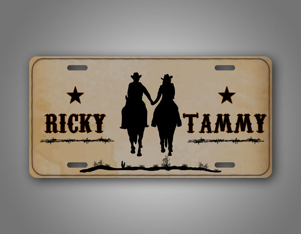 Personalized Western Cowboy License Plate Any Name Cute Couples Auto Tag 