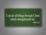 Green Auto Tag Bible Verse Philippians 4 13 License Plate 