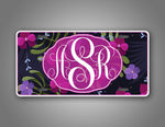 Custom Text Pink And Purple Monogram Flowery License Plate 