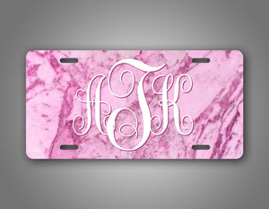 Custom Any Text Pink Marble Monogram Auto Tag 