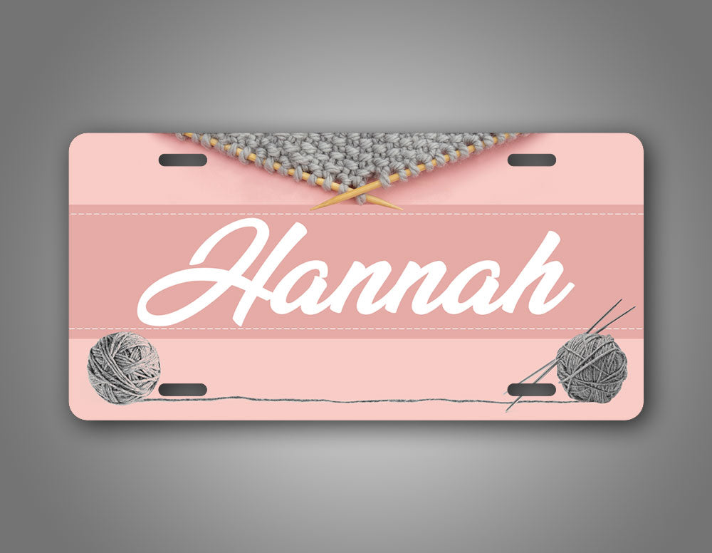 Any Name Custom Text Knitting Monogram License Plate 