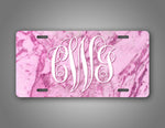 Personalized Text Pink Marble Monogram License Plate 