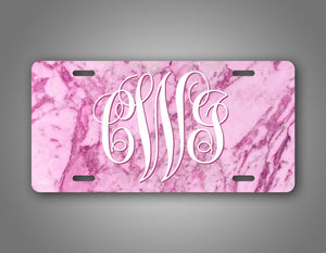 Personalized Text Pink Marble Monogram License Plate 