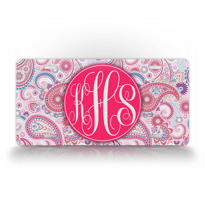 Pink Paisley Monogram Custom License Plate 