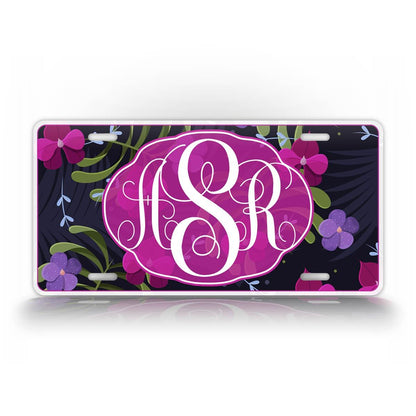 Custom Pink And Purple Monogram Flowery License Plate 