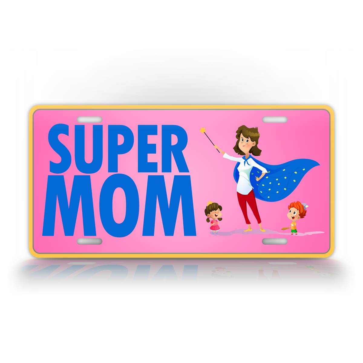 Pink And Blue Super Mom License Plate Cape Wearing Super Heroe Mom Auto Tag