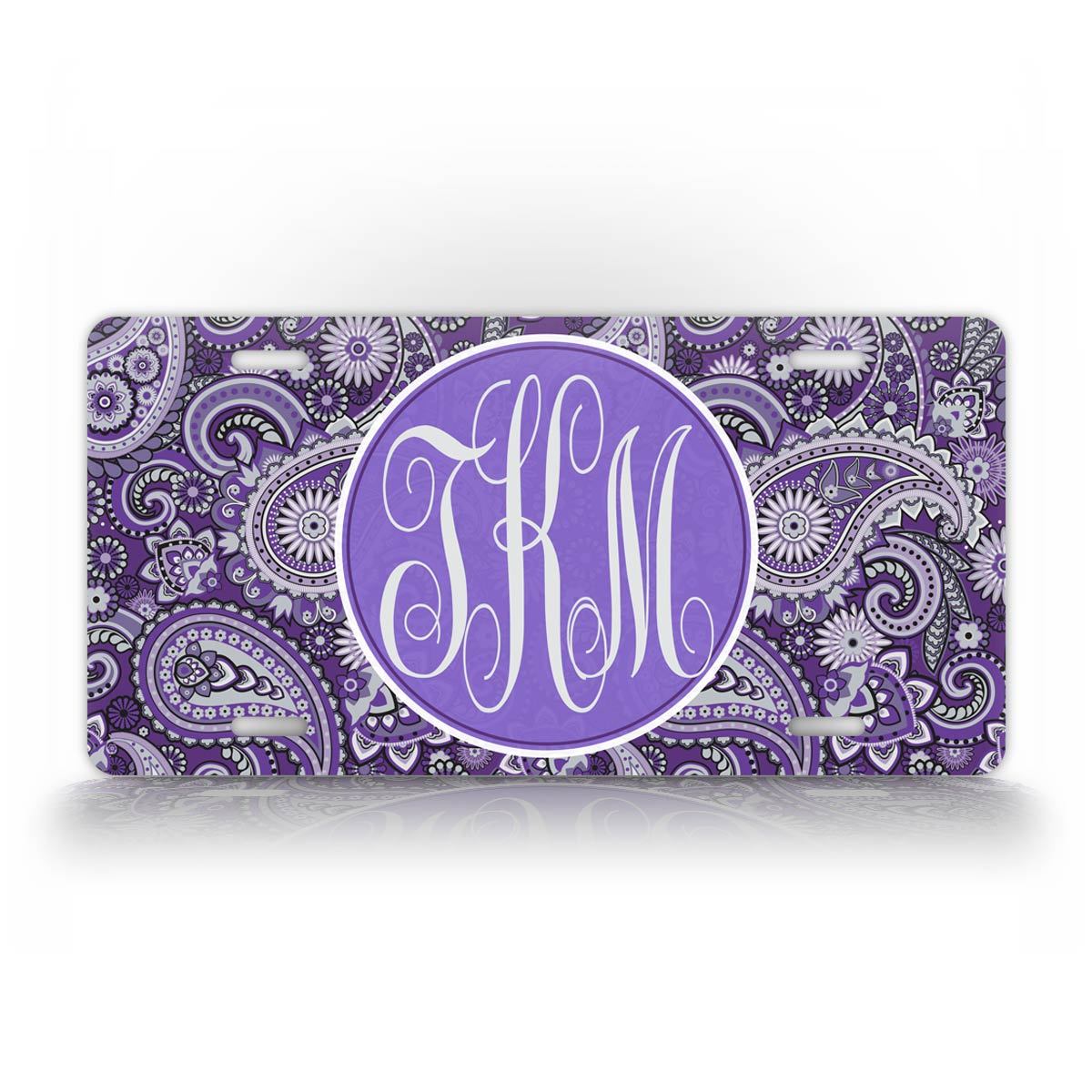 Purple Paisley Monogram Custom License Plate 