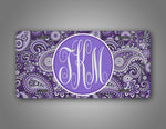 Custom Purple Paisley Monogram Auto Tag 