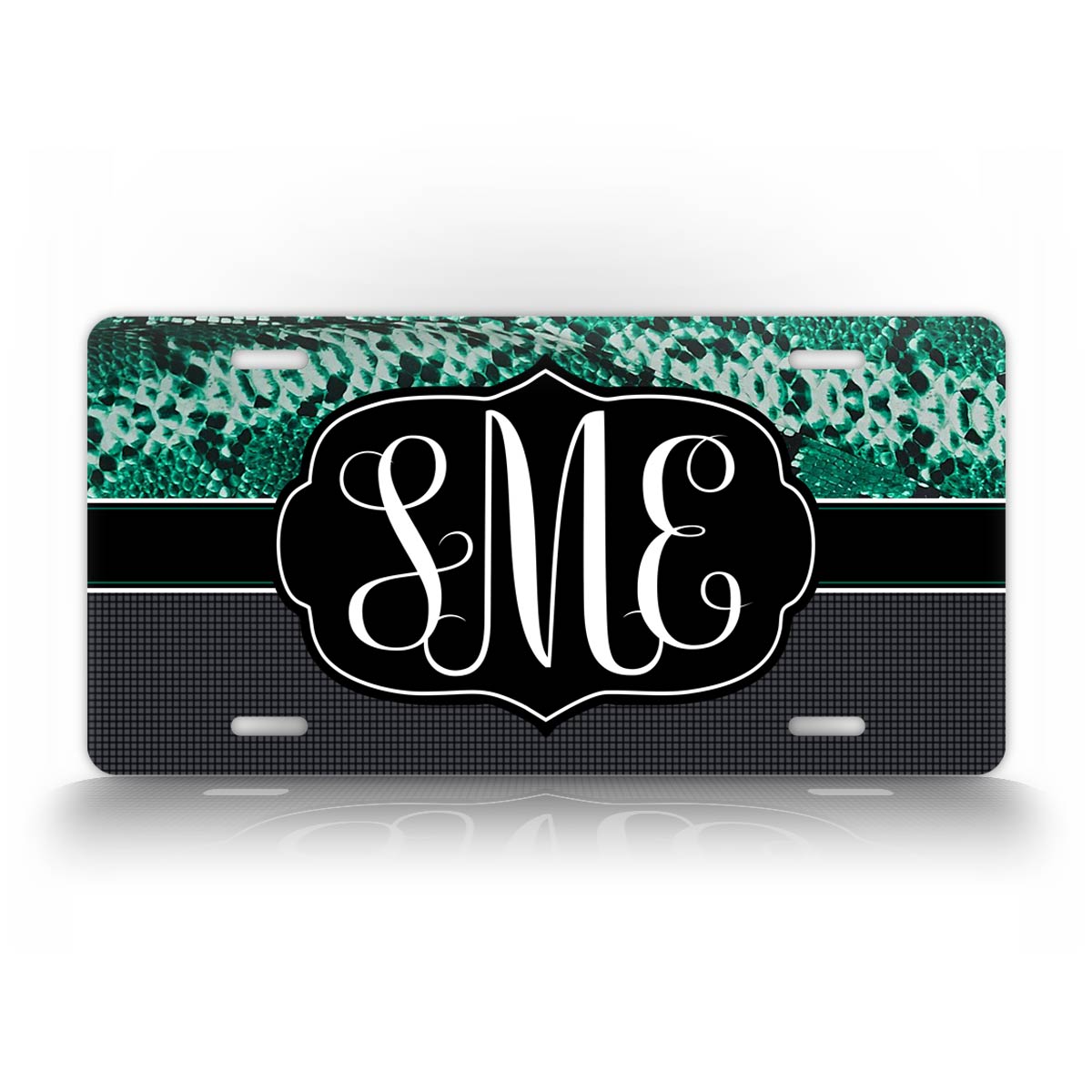 Custom Green Python Snakeskin Monogram License Plate 