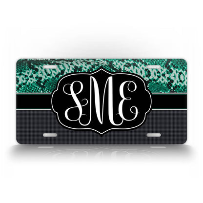 Custom Green Python Snakeskin Monogram License Plate 
