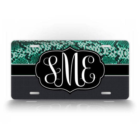 Custom Green Python Snakeskin Monogram License Plate 