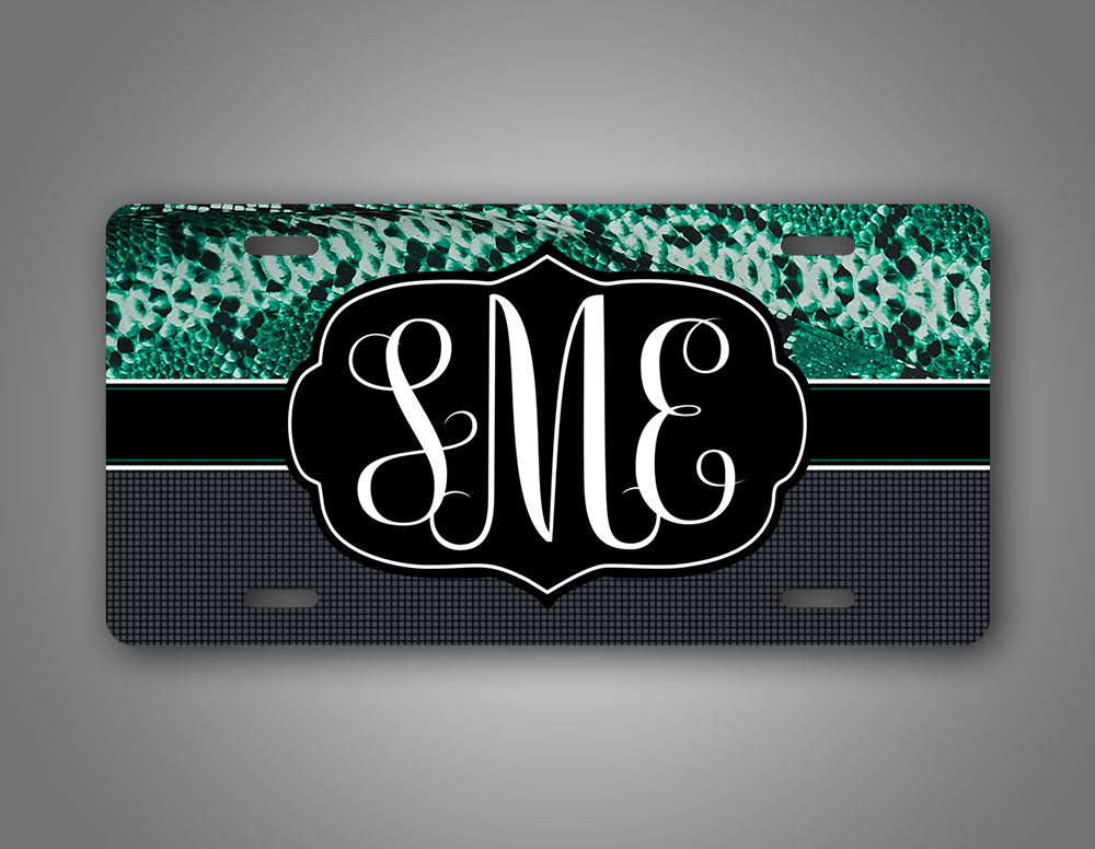 Custom Green Python Snakeskin Monogram Auto Tag 