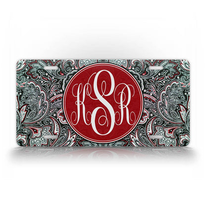 Red Paisley Monogram Custom License Plate 