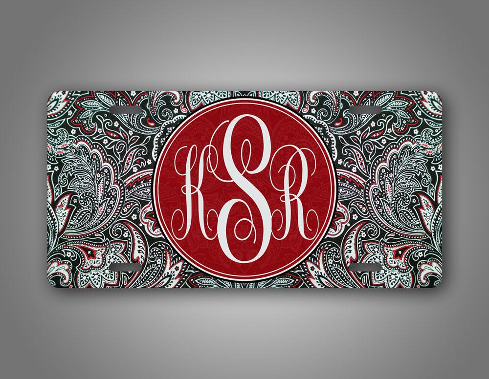 Custom Red Paisley Monogram Auto Tag 