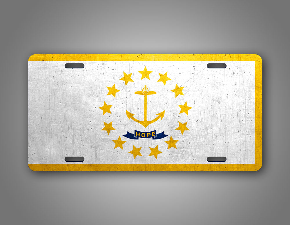 Weathered Metal Rhode Island State Flag Auto Tag