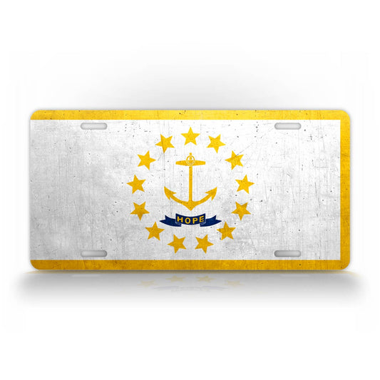 Rhode Island State Flag Weathered Metal License Plate