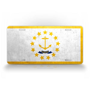 Rhode Island State Flag Weathered Metal License Plate