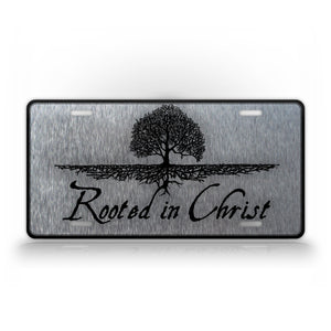 Silver Rooted In Christ Christian License Plate