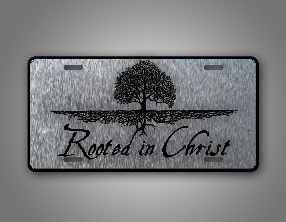 Silver Rooted In Christ Christian Car Auto Tag