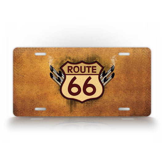 Rustic Route 66 With Tailpipes License Plate  