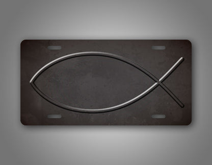 Grey Textured Jesus Fish Outline License Plate 