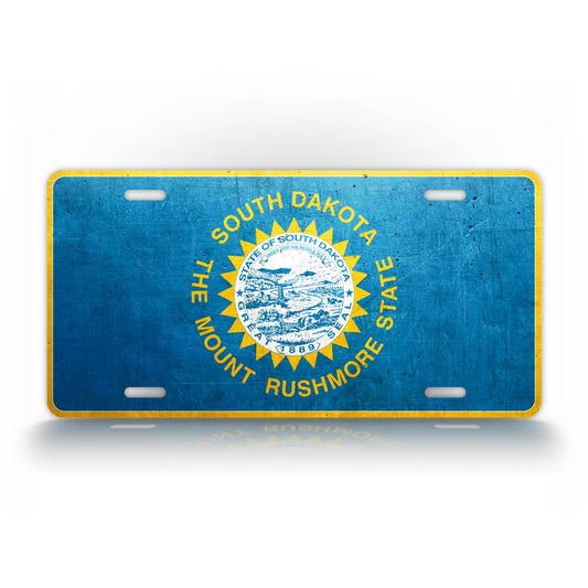 South Dakota Flag Weathered Metal License Plate