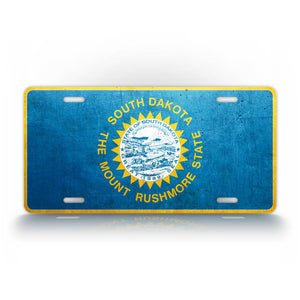South Dakota Flag Weathered Metal License Plate