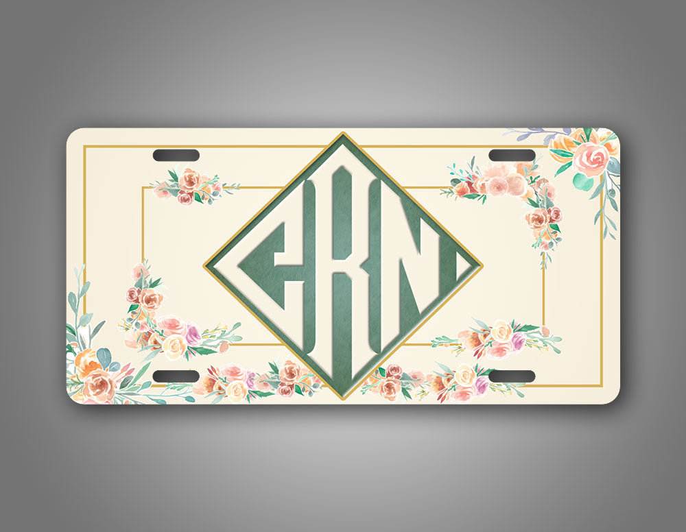 Custom Vintage Any Text Flowery Monogram Auto Tag 