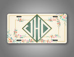 Custom Text Vintage Style Flowery Monogram License Plate 