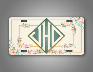Custom Text Vintage Style Flowery Monogram License Plate 