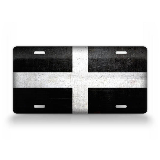 Weathered Metal St Piran Flag License Plate Vintage Flag Of Cornwall