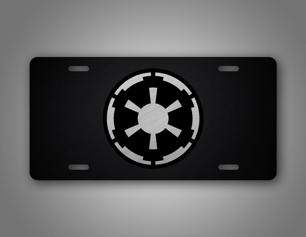 Grey Star Wars Emblem Seal Galatic Imperial License Plate Auto Tag 