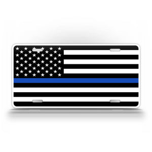 Tacitcal Blue Line Police American Flag License Plate Auto Tag 
