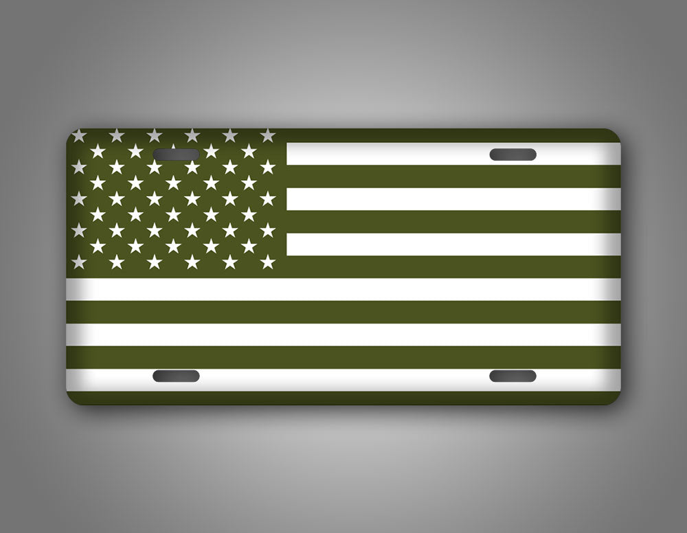 Olive Drab American Flag License Plate