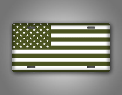 Olive Drab American Flag License Plate