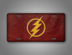 Red Flash Leather Stlyed Auto Tag DC Comics Flash License Plate 