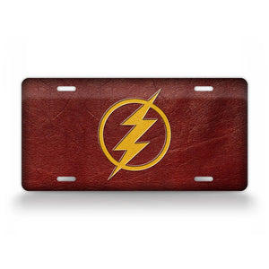 Red Flash Leather Stlyed License Plate DC Comics Flash Auto Tag 