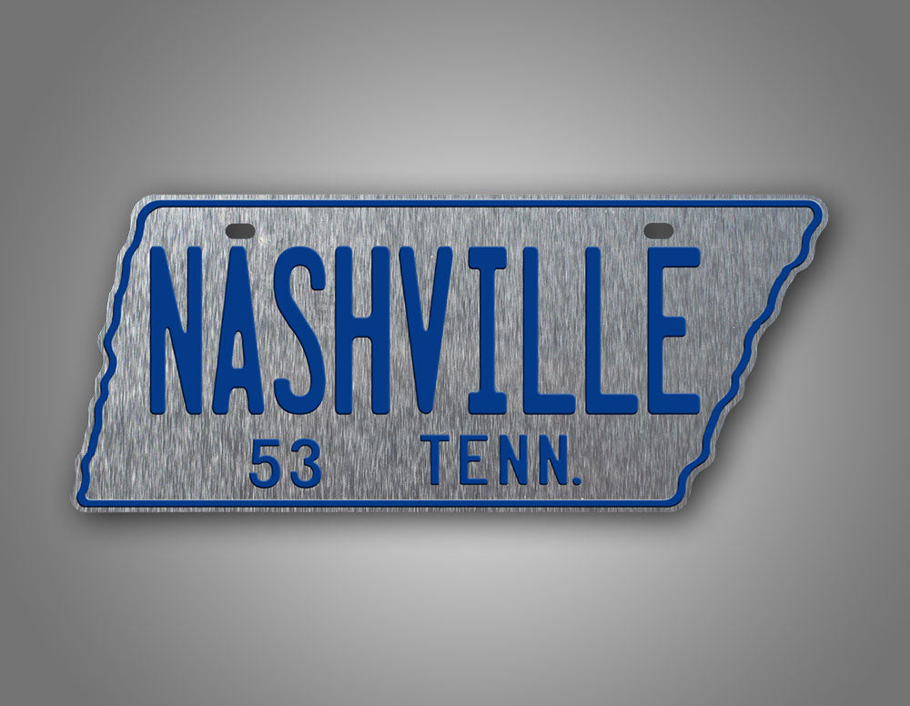 Replica Silver and Blue 1953 Tennessee State Shaped License Plate