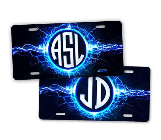 Custom Text Lightning Monogram License Plate 