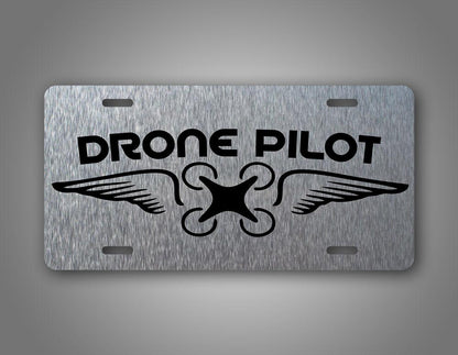 Silver Drone Pilot License Plate 