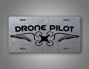 Silver Drone Pilot License Plate 