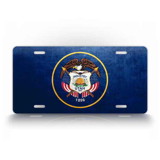 Utah State Flag Weathered Metal License Plate