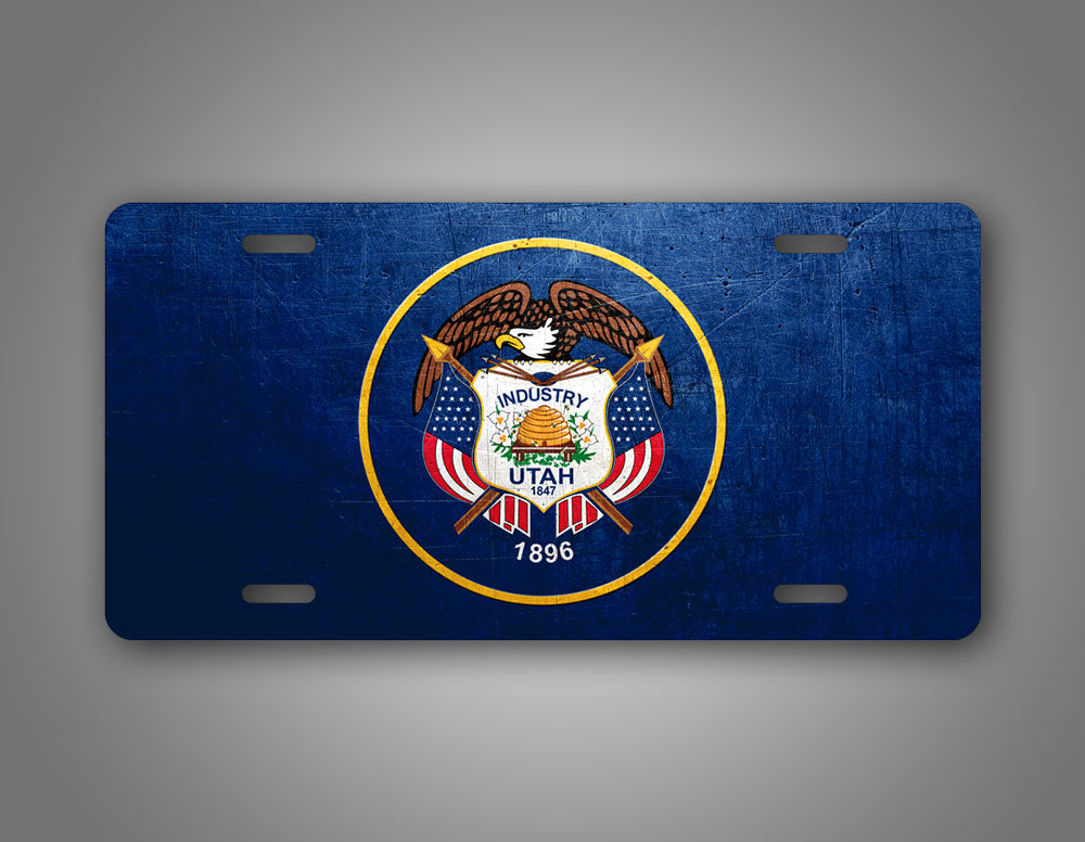 Weathered Metal Utah State Flag Auto Tag