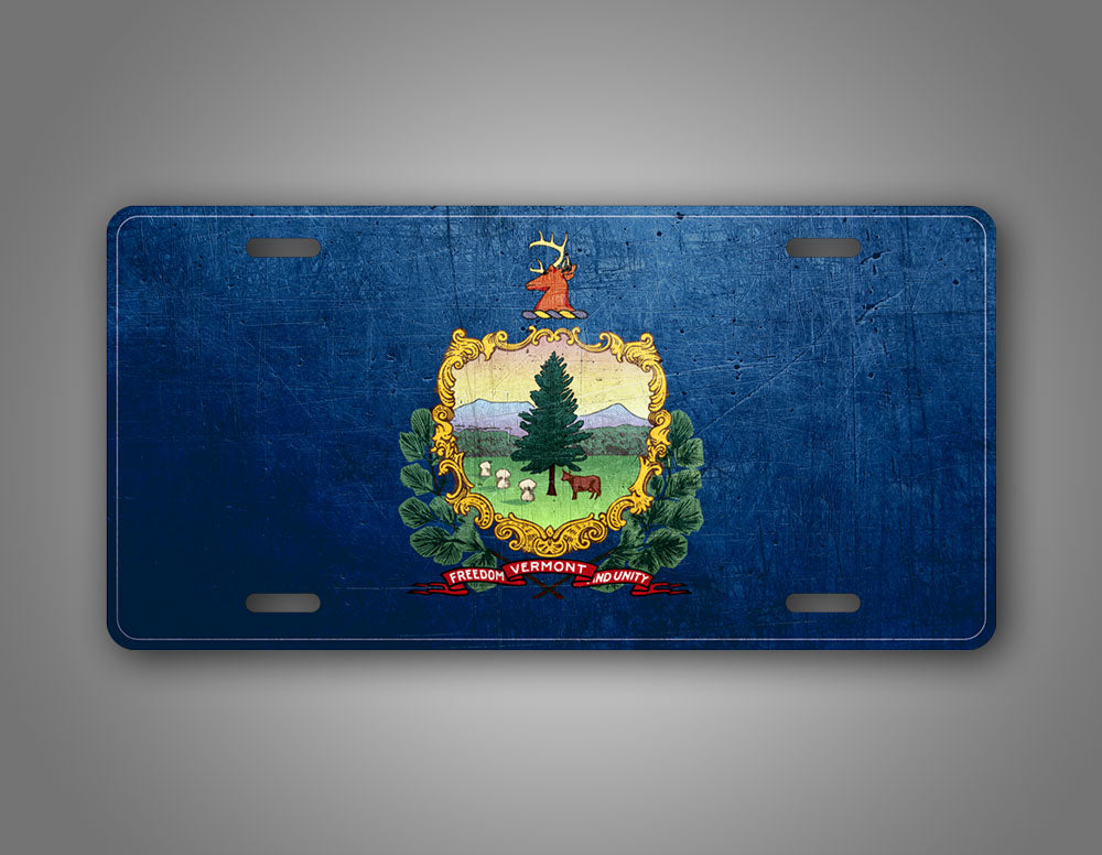 Weathered Metal Vermont State Flag Auto Tag