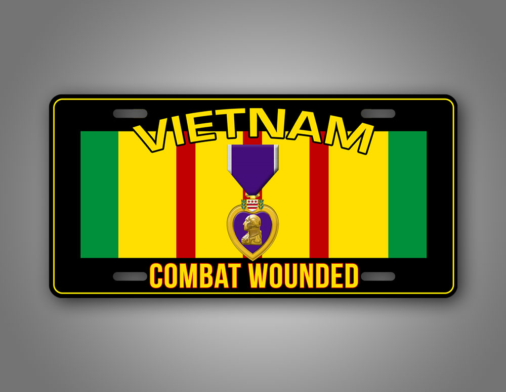 Vietnam Veteran Combat Wounded License Plate Purple Heart Auto Tag 